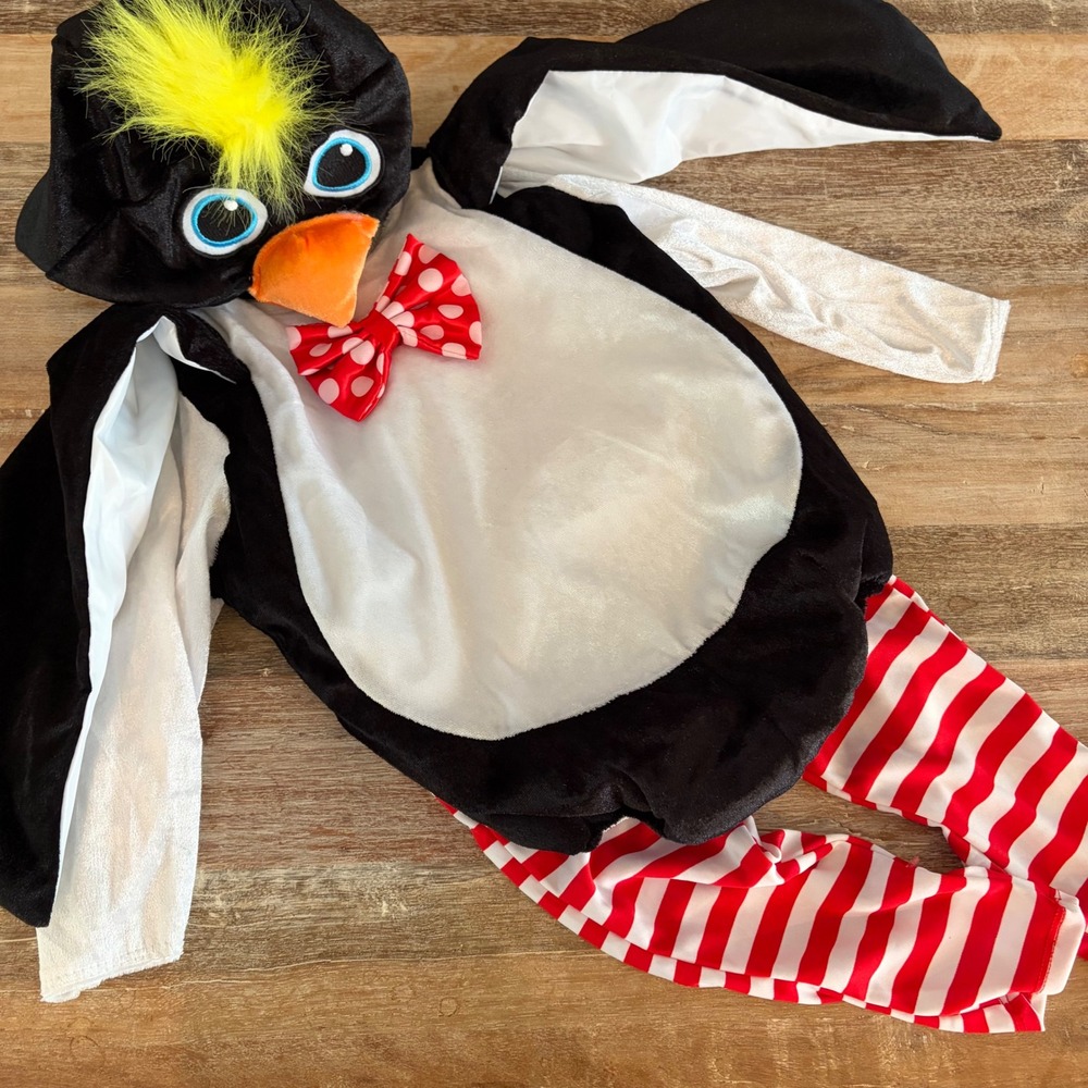 Penguin Infant Costume 12-24 Months Black White Red Striped Halloween Baby Set